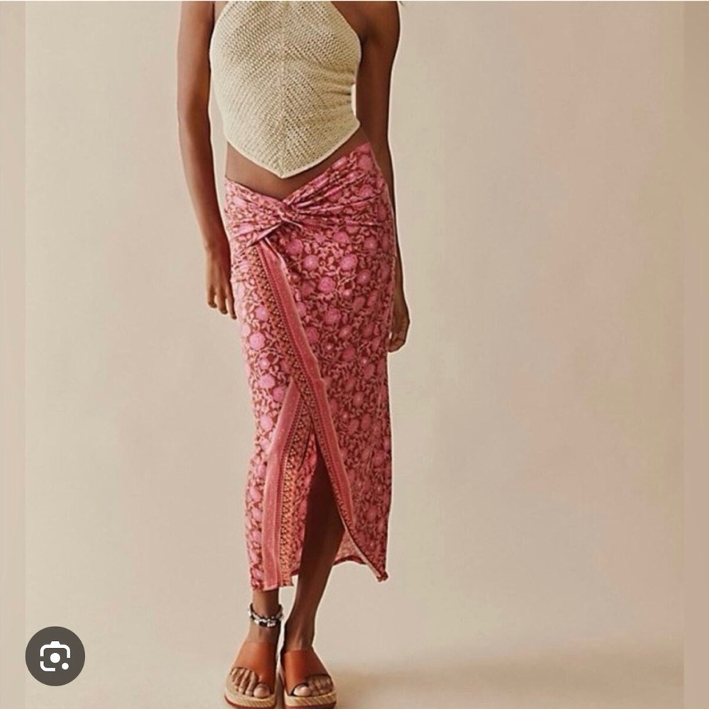 Free People It Feels Right Pink Floral Wrap Skirt